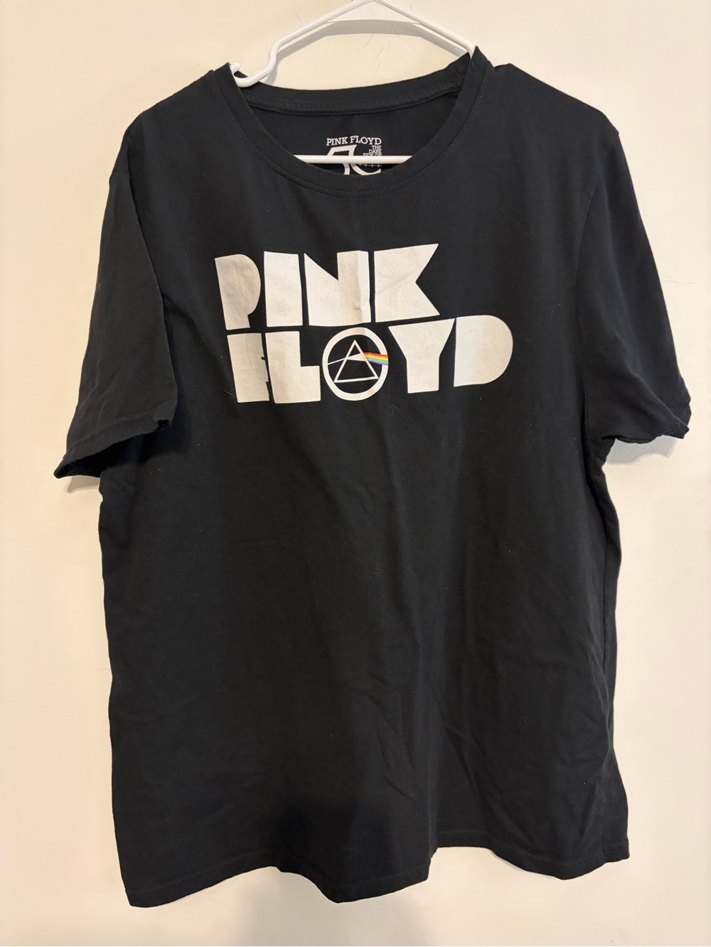 Pink Floyd Black Tee with White Logo and Prism Stripe
